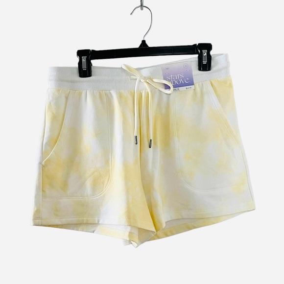 Stars Above Fleece Lined Yellow Tye Dye Drawstring Jogger Shorts - Picture 1 of 4